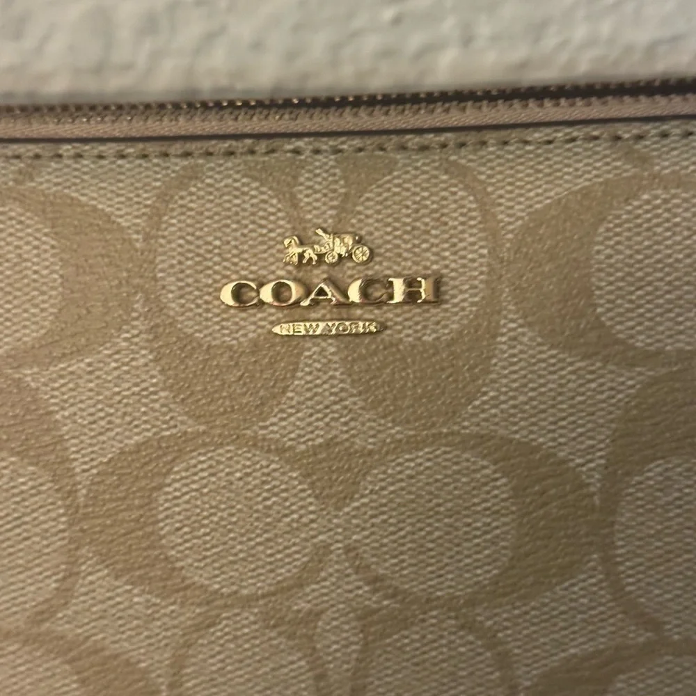 Coach Brown Signature Coated Canvas Double Corner Zip Wallet Wristlet/Purse